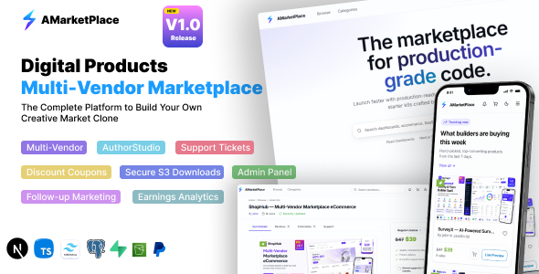 AMarketPlace - All in one Multi-Vendor Digital Products Marketplace | React & PostgreSQL