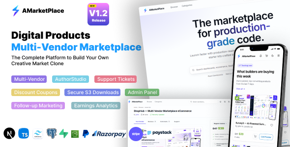 AMarketPlace - All in one Multi-Vendor Digital Products Marketplace | React and PostgreSQL